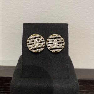 CHANEL Gold and Silver Round Earrings